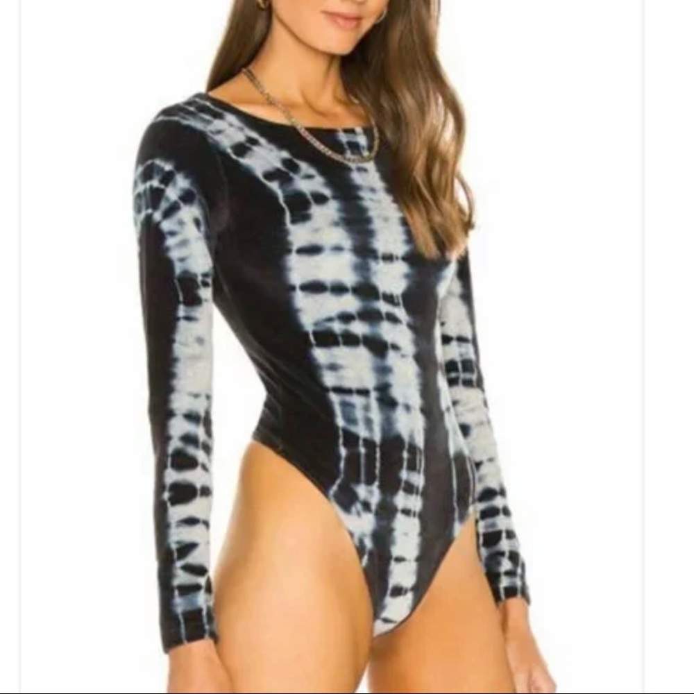 NWOT ALLSAINTS NEW Raffi Velvet Tie Dye Teddy Bodysuit Blue & Gray Marl Size 10